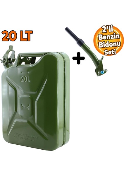Metal Dayanıklı Benzin Akaryakıt Mazot Taşıma Doldurma Depolama Bidon Bidonu + Aktarma Borusu 20 Lt