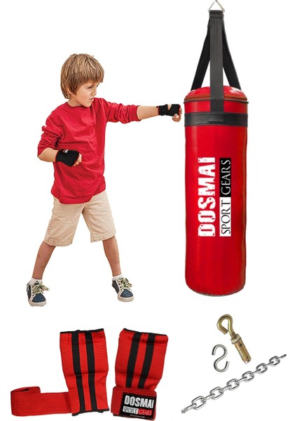 Kum Torbası 60*20 Cm Bandajlı Eldiven I?kili Çocuk Boks Seti Çbs992