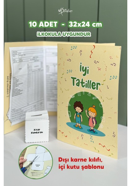 Mezuniyet Karne Kabı Kılıfı 10 Adet - Büyük Boy - Kutuya Dönüşebilen Karne Kabı - Ilkokul Anaokulu