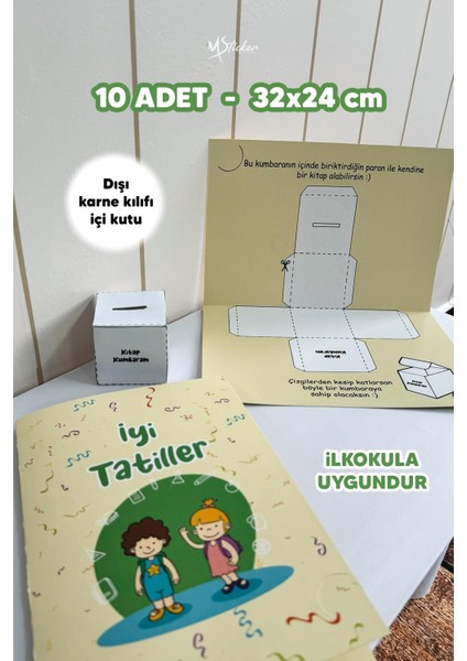 Mezuniyet Karne Kabı Kılıfı 10 Adet - Büyük Boy - Kutuya Dönüşebilen Karne Kabı - Ilkokul Anaokulu