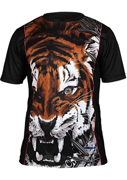 Dijital Baskılı Tiger Bisiklet Yaka Spor T-shirt Fgt063