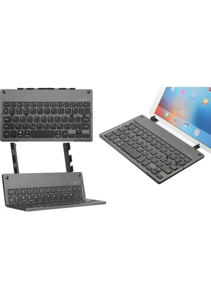 Coverzone Multi Fonksiyonel Katlanır Bluetooth Şarjlı Klavye Dahili Stand Aparatı Tablet Stand Özelliği Taşınabilir Ingilizce Q Keyboard 673