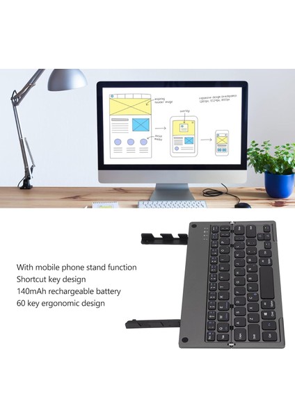 Coverzone Multi Fonksiyonel Katlanır Bluetooth Şarjlı Klavye Dahili Stand Aparatı Tablet Stand Özelliği Taşınabilir Ingilizce Q Keyboard 673