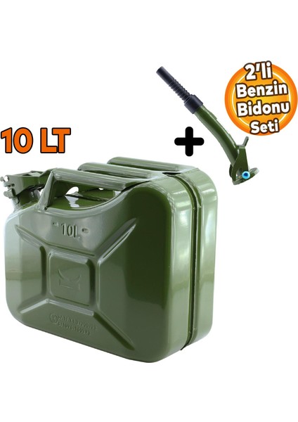 Metal Dayanıklı Benzin Akaryakıt Mazot Taşıma Doldurma Depolama Bidon Bidonu + Aktarma Borusu 10 Lt