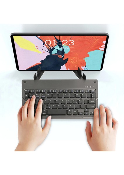 Coverzone Multi Fonksiyonel Katlanır Bluetooth Şarjlı Klavye Dahili Stand Aparatı Tablet Stand Özelliği Taşınabilir Ingilizce Q Keyboard 673