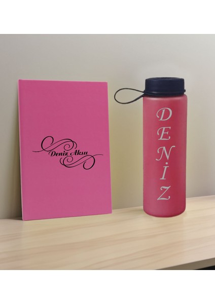 Kişiye Özel Isimli Pembe Defter ve Fuşya Cam Matara Hediye Seti-3, Sevgiliye Hediye, Arkadaşa Hediye, Yeni Iş Hediyesi fiyatları