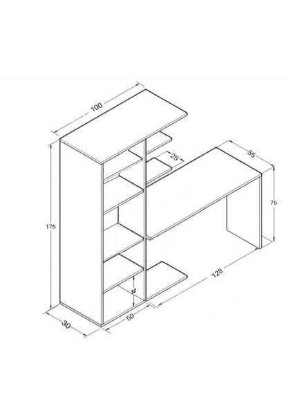 Mdf Narin Raflı Dolaplı Çalışma Masası Beyaz (Dolap Solda)