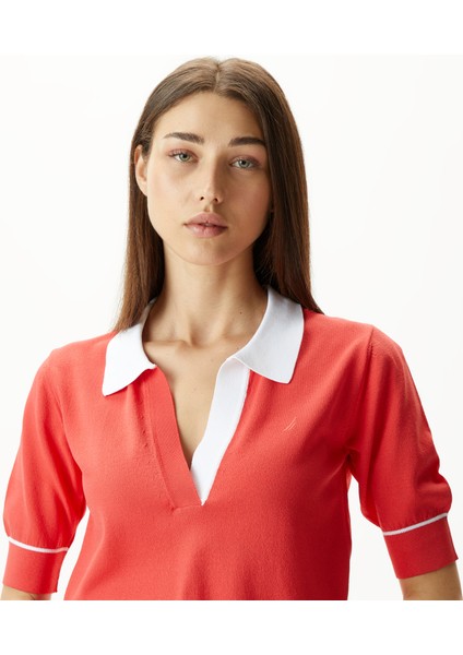 Nautıca Kadın Kırmızı Relaxed Fıt Kısa Kollu Triko 45S001T.6QB