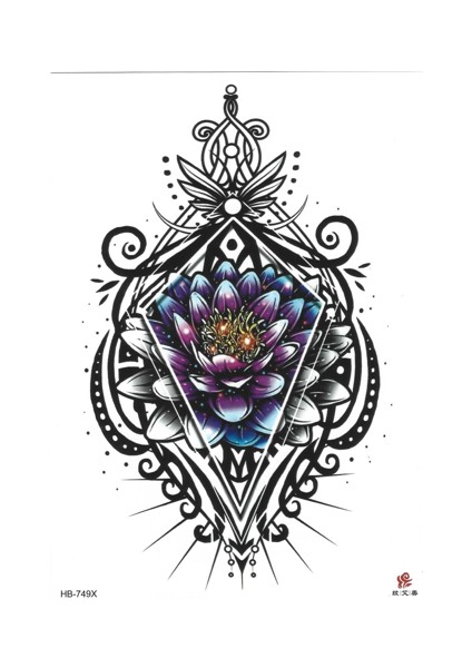 Gerçekci Geçici Renki Lotus Çiçek Desenli Dövme Sahte Etiket Kadın Erkek Kol Bacak