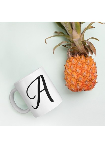 Monogram A Script Kahve Kupa - Beyaz Parlak Kupa - Ingilizce Kahve Kupa