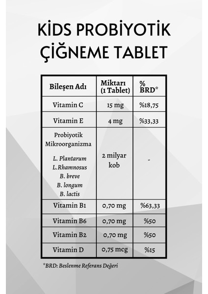 Kids Probiyotik ve Vitamin 30 Çiğneme Tableti