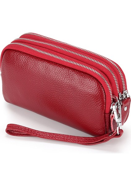 Kadınlar Için Üst Katman Inek Derisi Üç Katmanlı Fermuar Bilek El Çantası (Yurt Dışından)