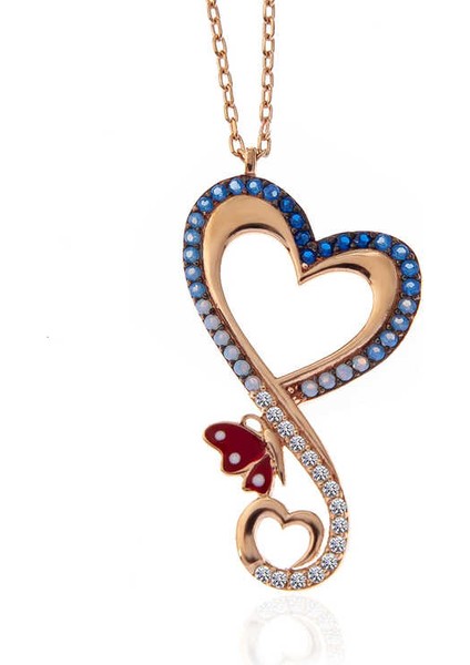 Gümüş Rose Kalpli Kelebek Kadın Kolye fiyatları