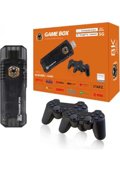 5g Kablosuz Çift Kol Retro +10.000 Oyunlar 8k 64GB Game Stick+Android Tv Box 2in1 Android Tv + Game