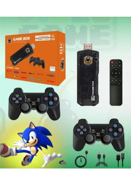 5g Kablosuz Çift Kol Retro +10.000 Oyunlar 8k 64GB Game Stick+Android Tv Box 2in1 Android Tv + Game