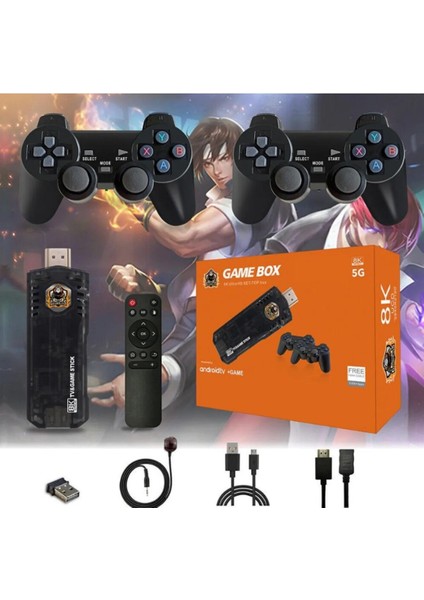 5g Kablosuz Çift Kol Retro +10.000 Oyunlar 8k 64GB Game Stick+Android Tv Box 2in1 Android Tv + Game