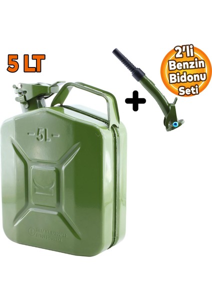 Metal Dayanıklı Benzin Akaryakıt Mazot Taşıma Doldurma Depolama Bidon Bidonu + Aktarma Borusu 5 Lt