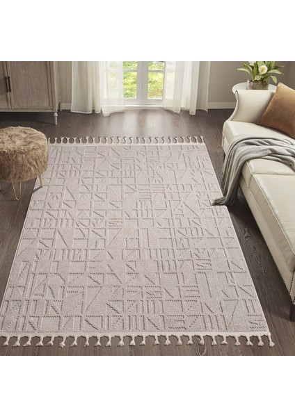 BUKLE11883 Bej Yumuşak Dokulu Halı Kilim Salon Mutfak Koridor Kesme Yolluk Dokuma Makine Halısı