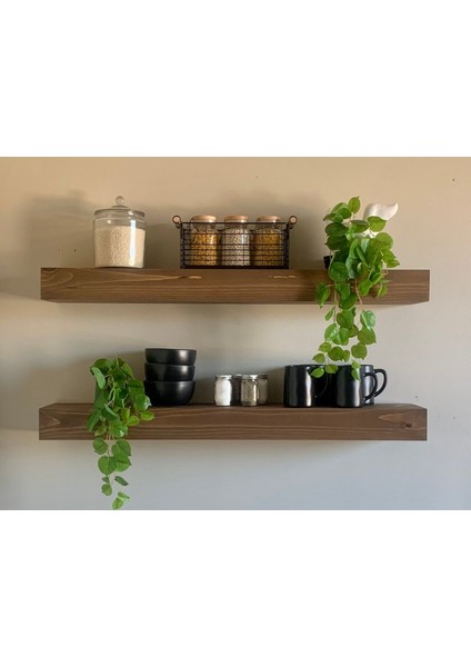 Dekoratif Doğal Ahşap 2’li Takım 45x15x4 cm (Gizli Aparatlı Raf)