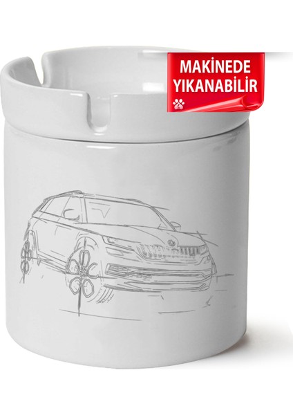 Skoda Kodiaq Baskılı Porselen At-Söndür Küllük (Kl-Otmbl-Skd)