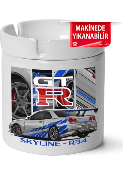 Çakılap Nissan GTR34 Baskılı Porselen At-Söndür Küllük (Kl-Otmbl-Nssn)