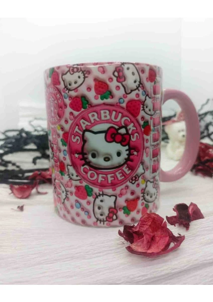 Mugs And Love Hello Kitty Pembe 3D Baskı Büyük Boy Kupa