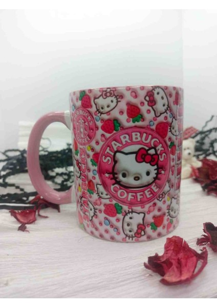 Mugs And Love Hello Kitty Pembe 3D Baskı Büyük Boy Kupa