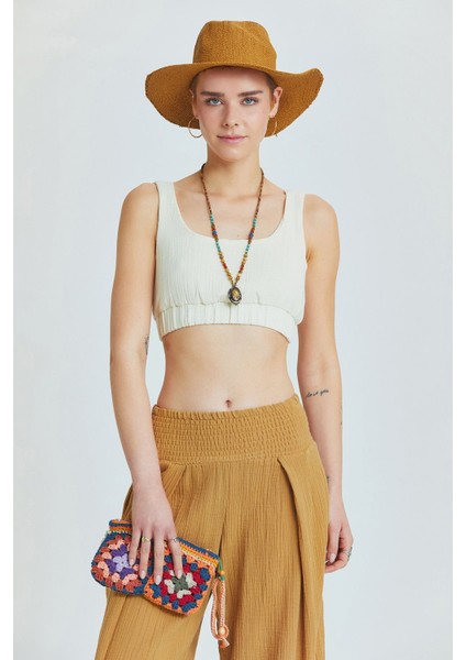 Havuz Yaka Crop Bluz Bej modelleri