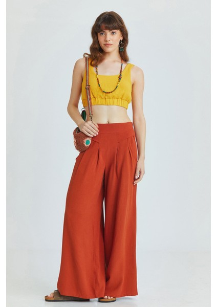 Havuz Yaka Crop Bluz Hardal fiyatları