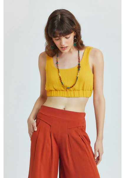 Havuz Yaka Crop Bluz Hardal modelleri