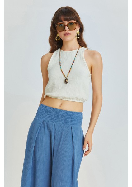 Beli Lastikli Basic Crop Bluz Bej modelleri