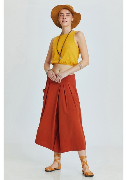 Beli Lastikli Basic Crop Bluz Hardal fiyatları
