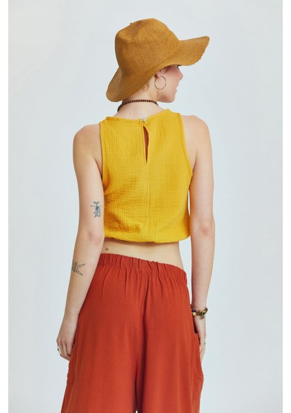 Beli Lastikli Basic Crop Bluz Hardal fırsatları