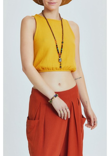 Beli Lastikli Basic Crop Bluz Hardal indirimleri