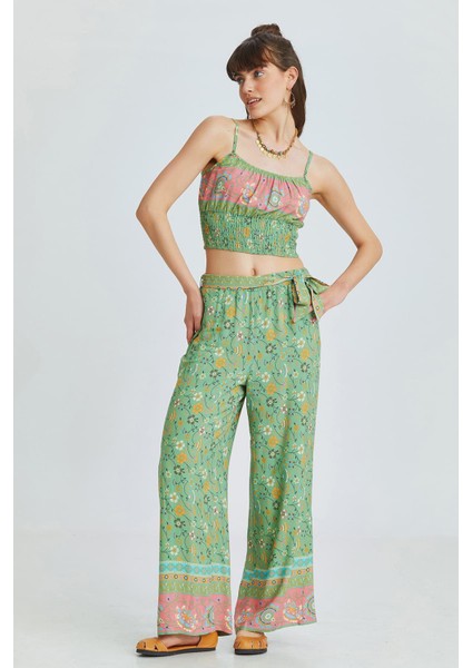 Askılı Bohem Crop Bluz Yeşil fiyatları