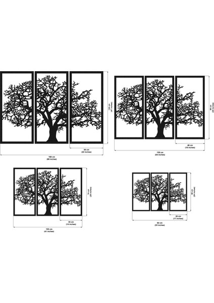 Metal Ağaç Tasarımlı 3 Parça Duvar Dekoru