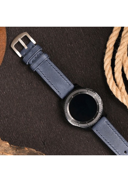 Samsung Watch 22mm Hakiki Deri Kordon Watch 3 Gear S 3 Classic Frontier 45 mm 46 mm Uyumlu Saat Kordonu Deri Kayış Mavi