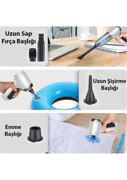 Şarjlı Mini El Süpürgesi, USB Şarj Edilebilir, 120W / 4000PA, Çok Fonksiyonlu Vakum ve Üfleme indirimleri