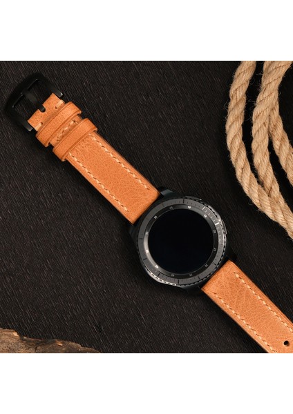 Samsung Watch 22mm Deri Kordon Watch 3 Gear S 3 Classic Frontier 45 mm 46 mm Uyumlu Hakiki Deri Saat Kordonu Taba Rengi Deri Kayış