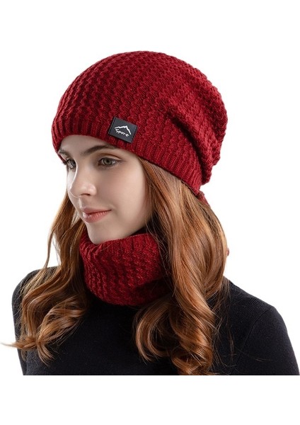 Kış Artı Kadife Sıcak Örme Şapka Kadınlar Için Soğuk Geçirmez Kulak Koruyucu Şapka ve Atkı Seti (Yurt Dışından)