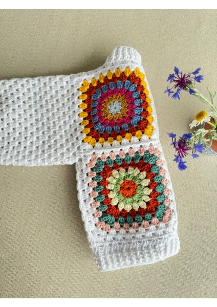 Dafne Dükkan El Örgüsü Motifli Bebek Hırkası Kroşe Hırka Crochet Granny Square Cardigan