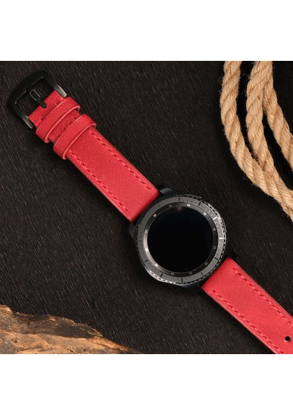Samsung Watch 22mm Kırmızı Kordon Watch 3 Gear S 3 Classic Frontier 45 mm 46 mm Uyumlu Hakiki Deri Saat Kordonu Deri Kayış