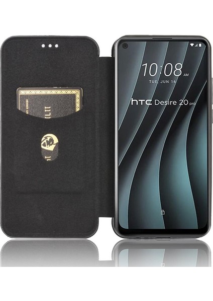 YH Market Kart Tutucu Kickstand Manyetik Karbon Tam ile Htc Desire 20 Pro Için Kılıf (Yurt Dışından)