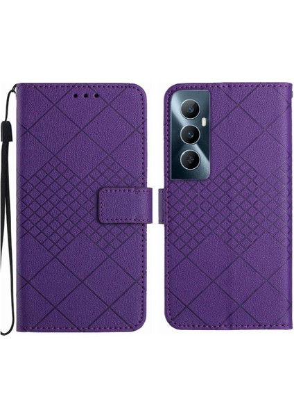 Realme C65 Için Flip Case 4g Elmas Kabartmalı Manyetik Kapak Cüzdan Pu ile (Yurt Dışından)