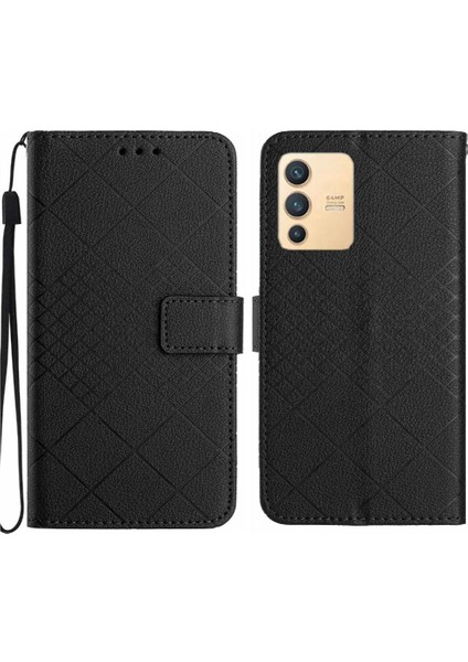 Vivo V23 5g Için Flip Case El Kayışı Kart Yuvası Standı Elmas Kabartmalı (Yurt Dışından)