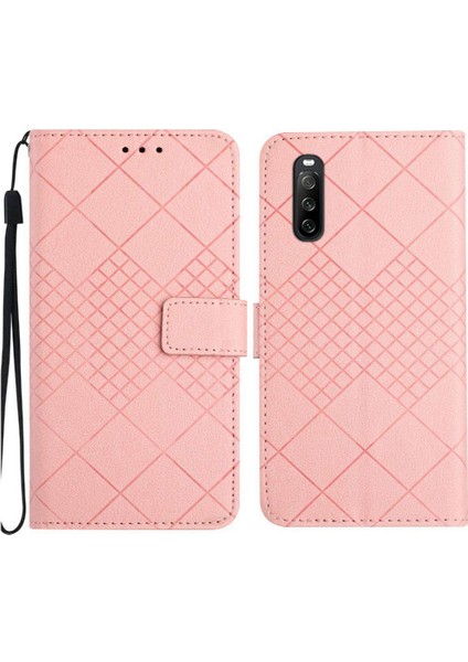 El Kayışı Elmas Kabartmalı Manyetik ile Sony Xperia 10 V Için Flip Case (Yurt Dışından)