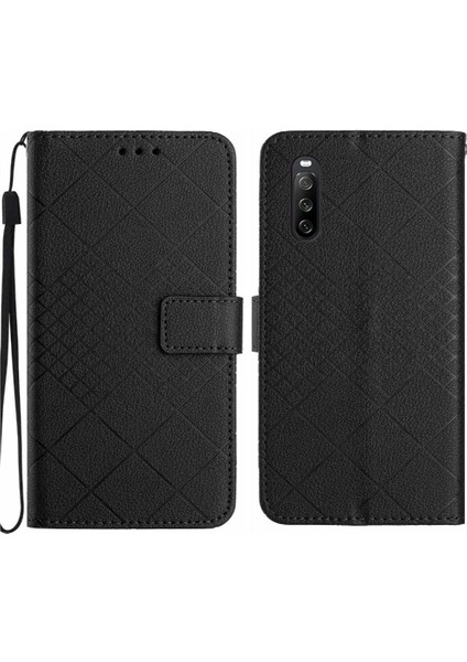 El Kayışı Elmas Kabartmalı Manyetik ile Sony Xperia 10 V Için Flip Case (Yurt Dışından)