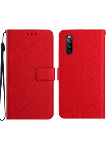 El Kayışı Elmas Kabartmalı Manyetik ile Sony Xperia 10 V Için Flip Case (Yurt Dışından)