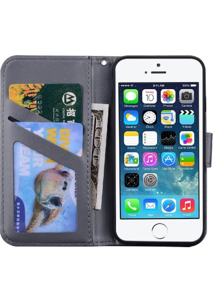 Iphone 5 / 5s / Se Için Flip Case Cüzdan Deri Kılıf Kapak Basit (Yurt Dışından)