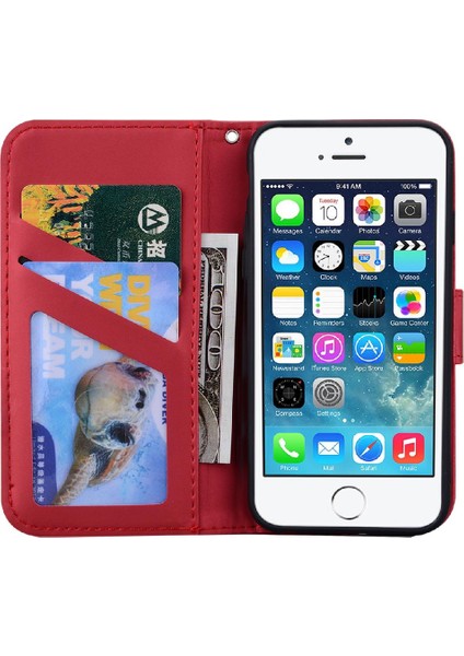 Iphone 5 / 5s / Se Için Flip Case Cüzdan Deri Kılıf Kapak Basit (Yurt Dışından)